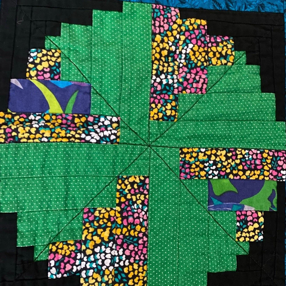 Homemade Quilt Square Baby Quilt Floral Music Notes Colorful Cover 37 Inch